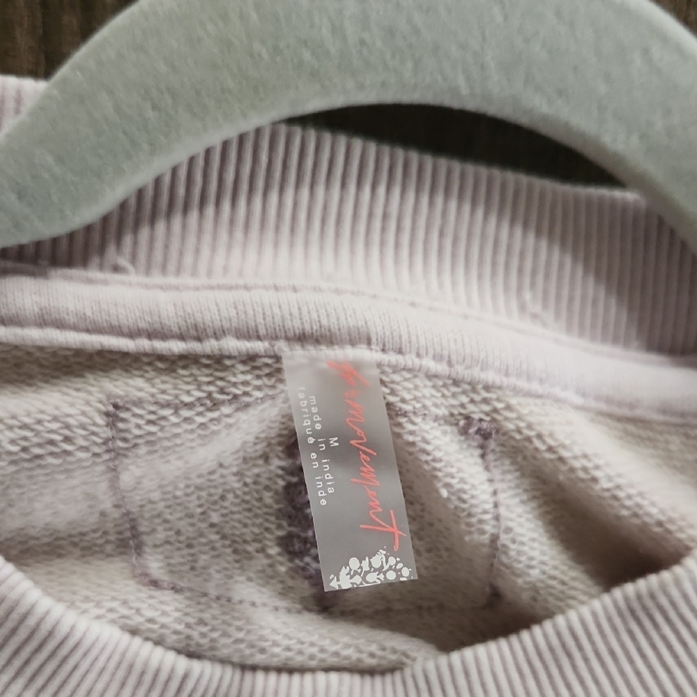 Free People Pale Pink Pullover with Teal Botanical Motif - Picture 5 of 9